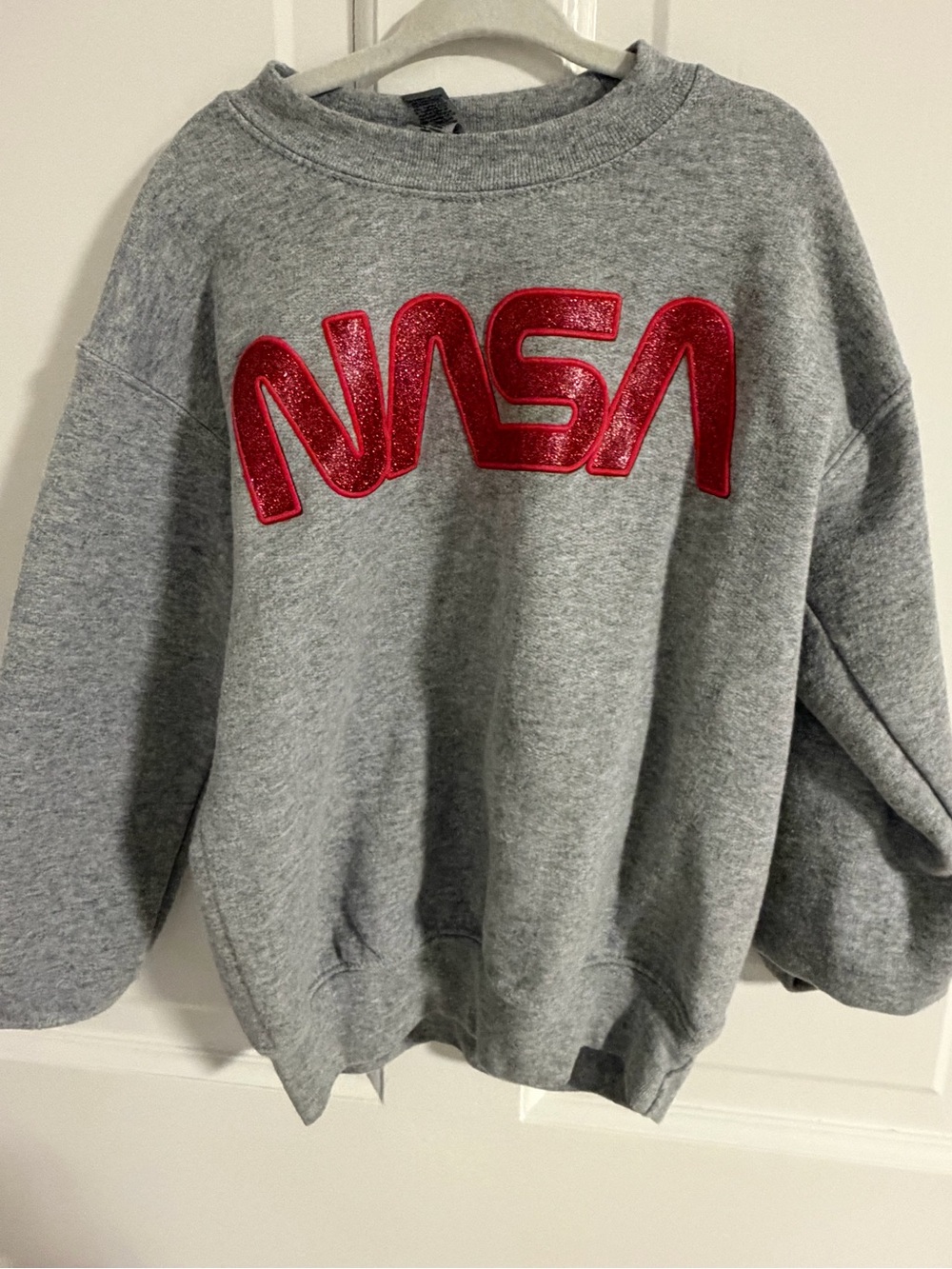 NASA Kids Youth XS Gray Sweatshirt Red Glitter Appliqué Gildan Heavy Blend